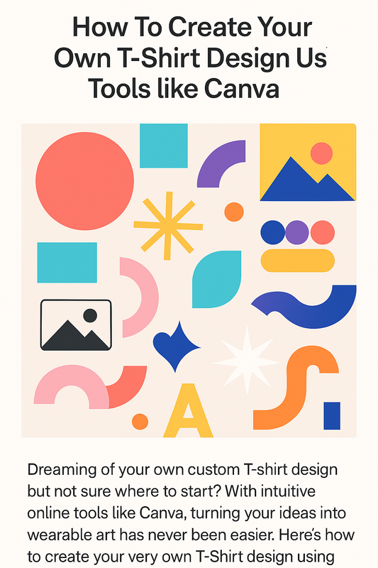 Abstract collage of colorful shapes and design elements representing digital t-shirt design using Canva